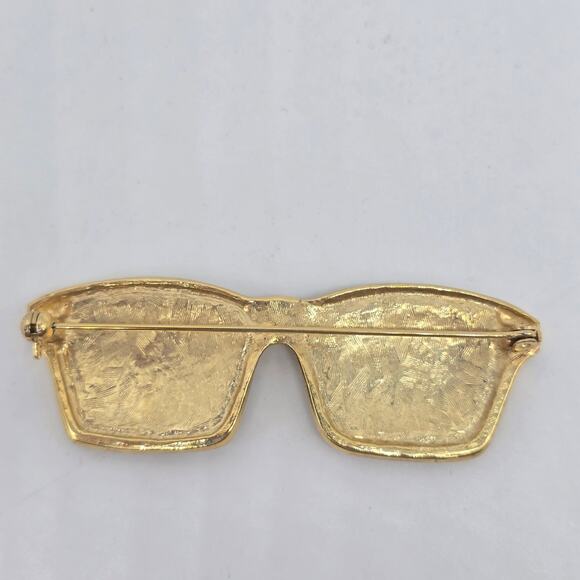 Vintage Black Enamel Sunglasses Brooch Pin Gold Tone Retro Classic - Picture 6 of 8